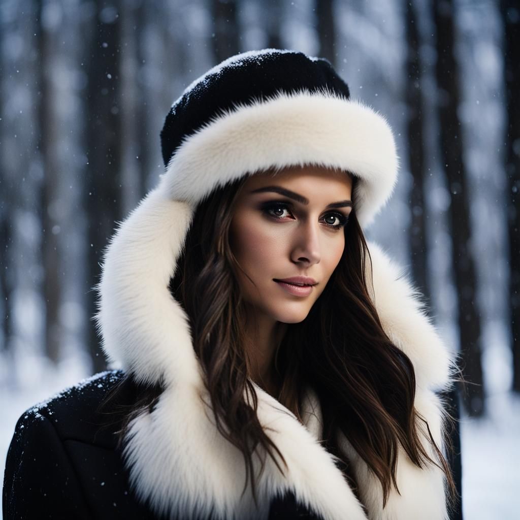 Nina Dobrev in Snowy Forest at Night