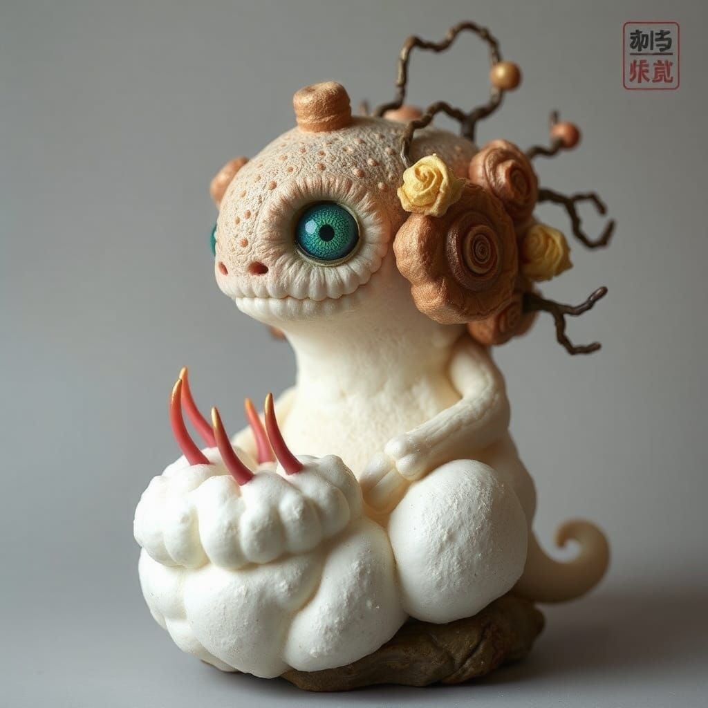 Marshmallow Ammonite in Ink Wash Style