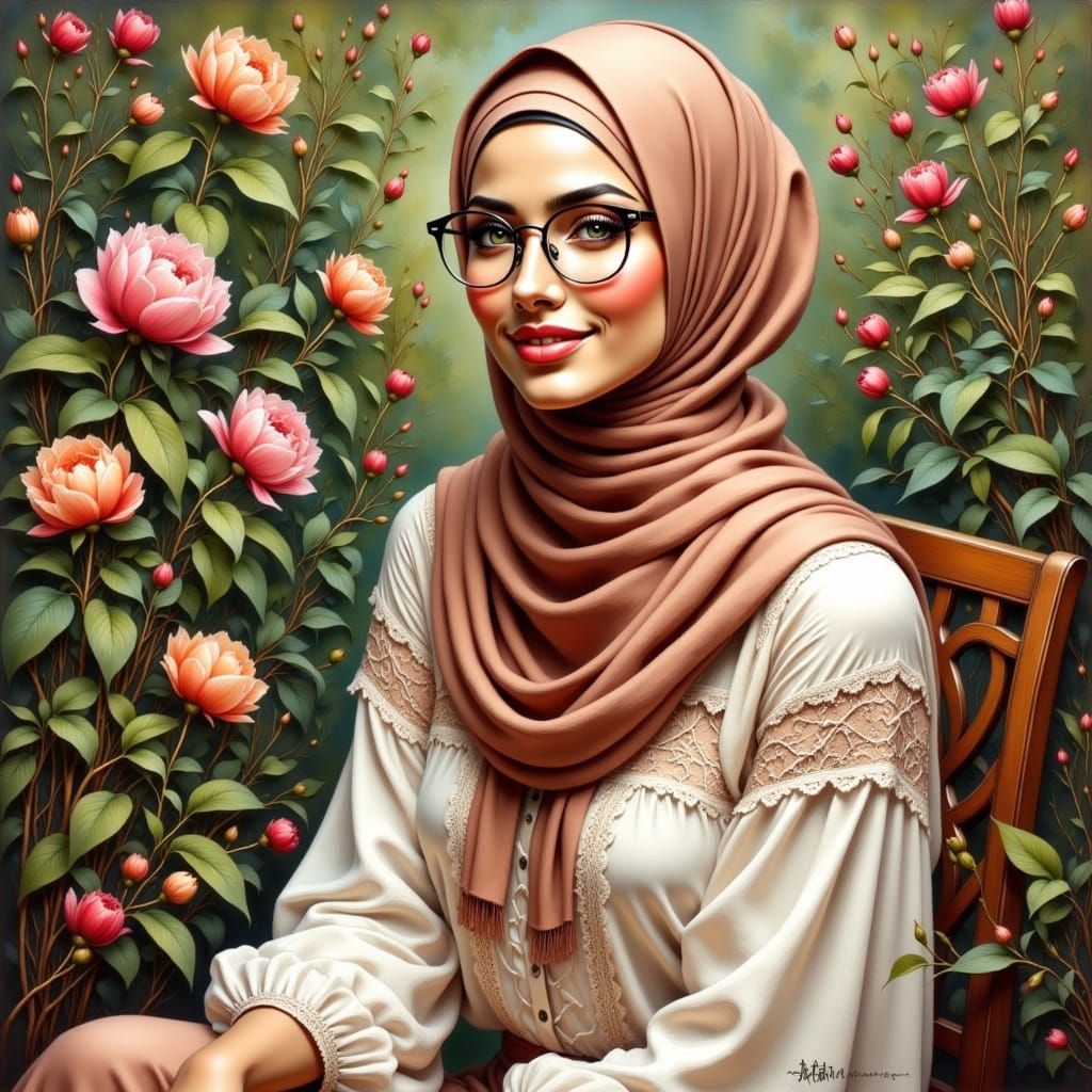 Elegant Hijabi Woman in a Lush Garden