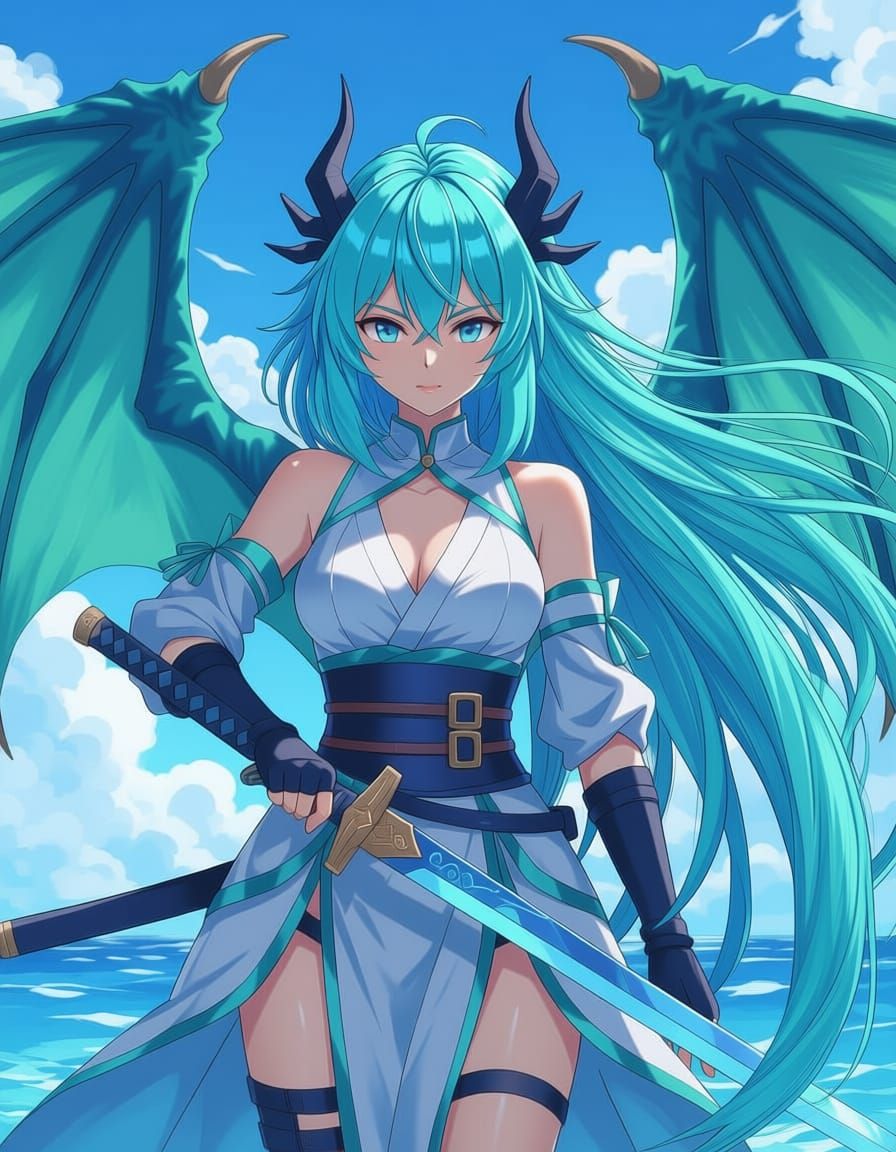 Kairan with Blue Dragon Wings and Katana
