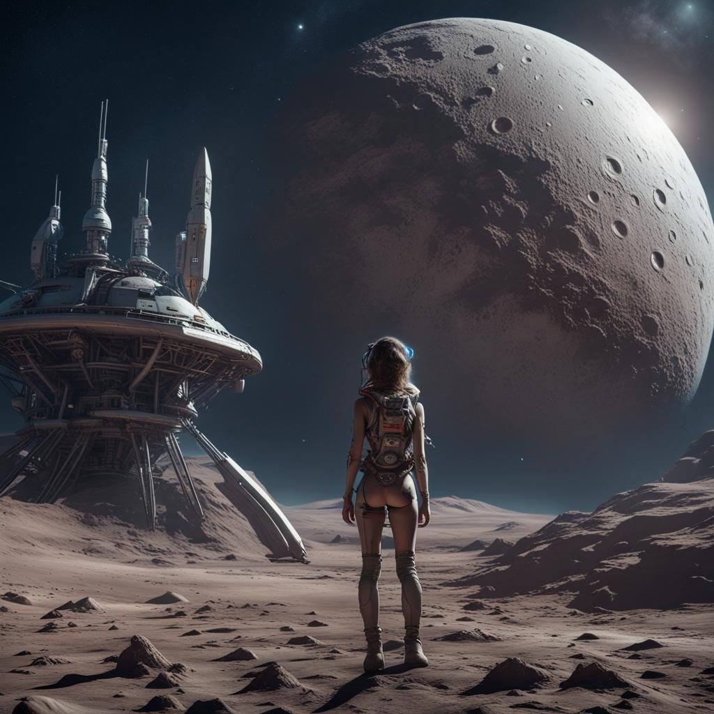 Alien Girl on the Moon: Detailed Matte Painting