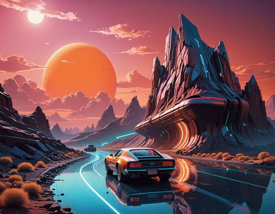 Retro-Futuristic Automobile in Dynamic Comic Book Style