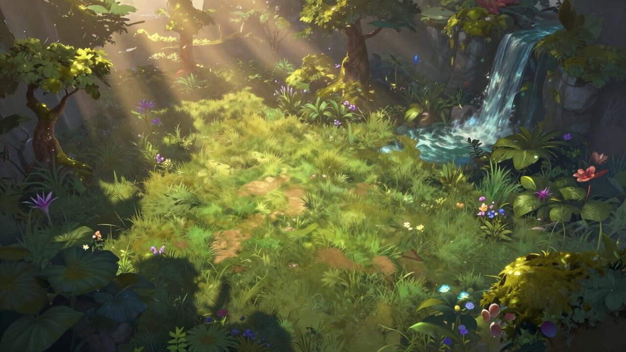 Dota 2 Nature Scene With Waterfalls and Ethereal Lighting