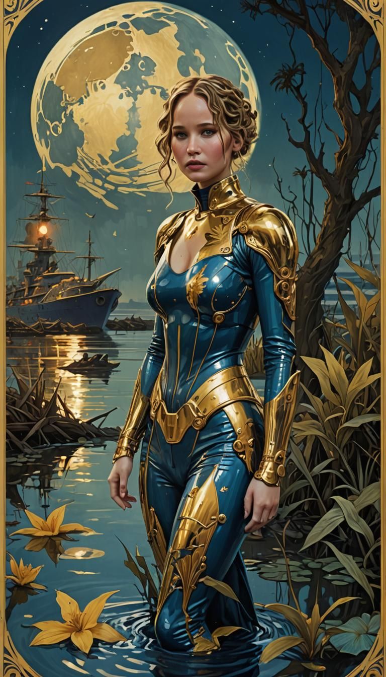 Woman in Blue and Gold Suit, Mucha Style