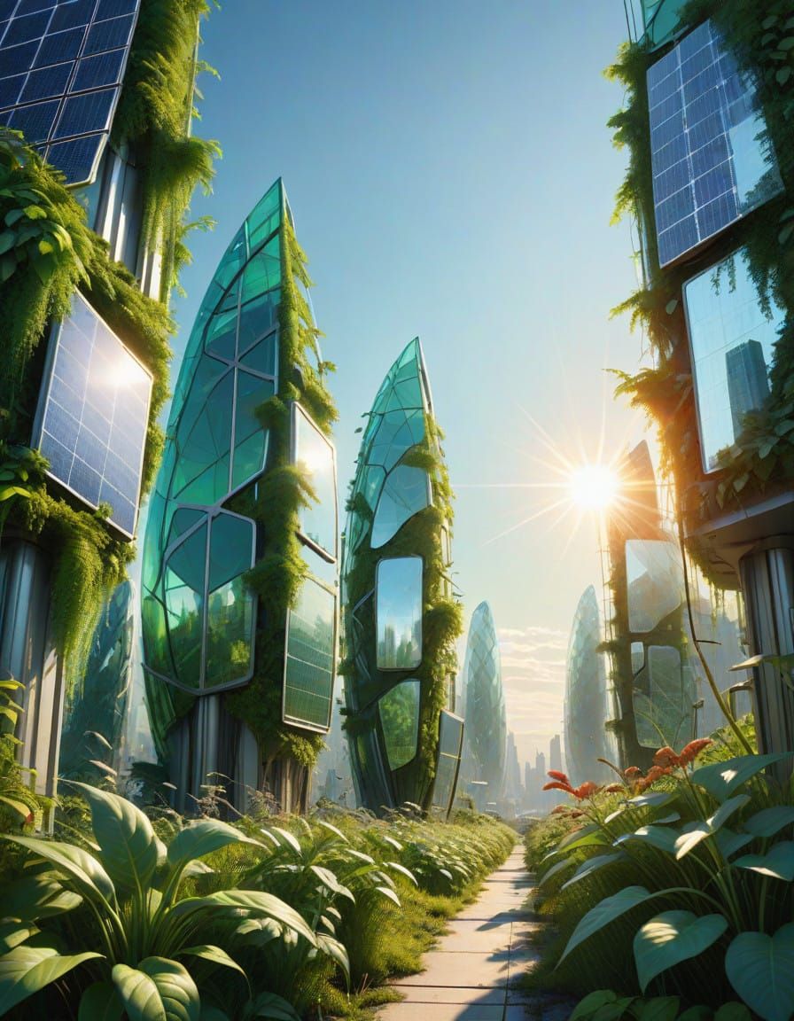 Surreal Futuristic Eco City, Hyperrealistic Oil Painting