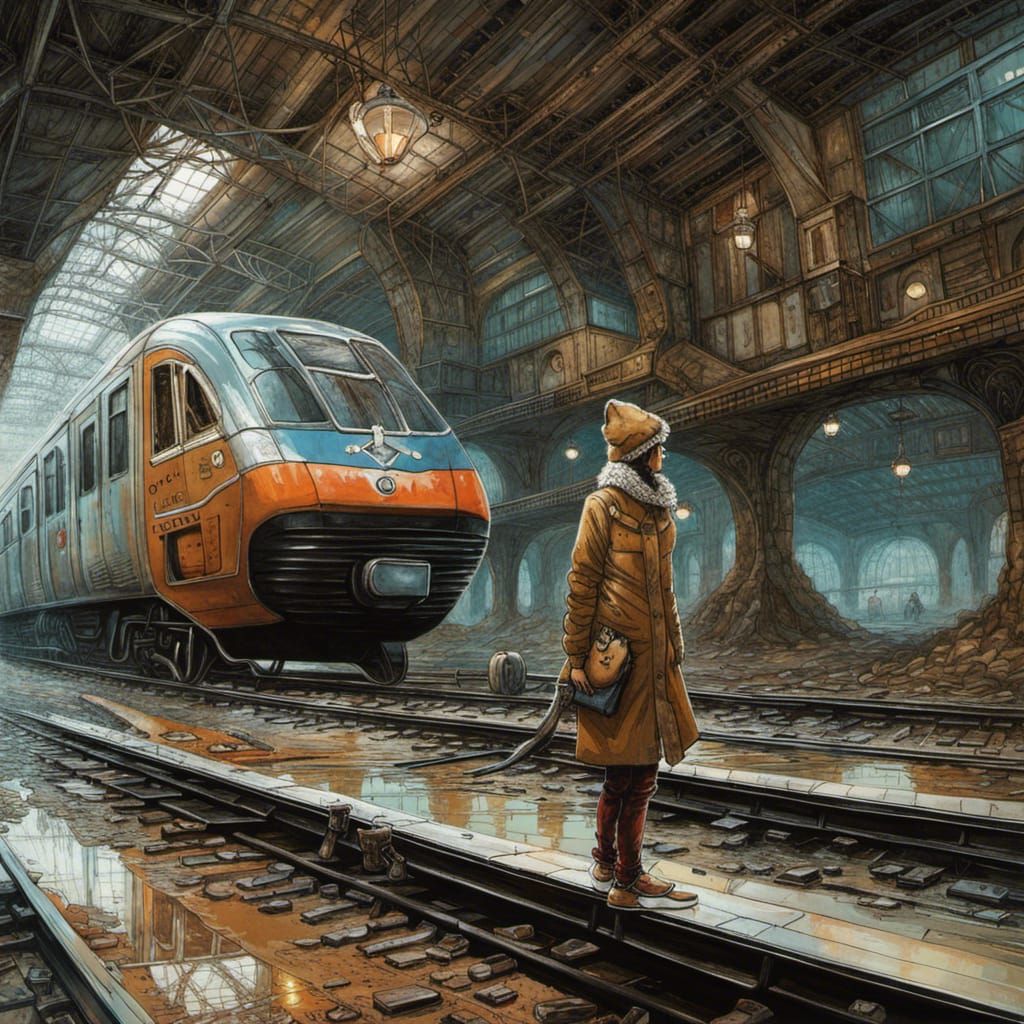 Intricate Train Station Liminal Space Painting