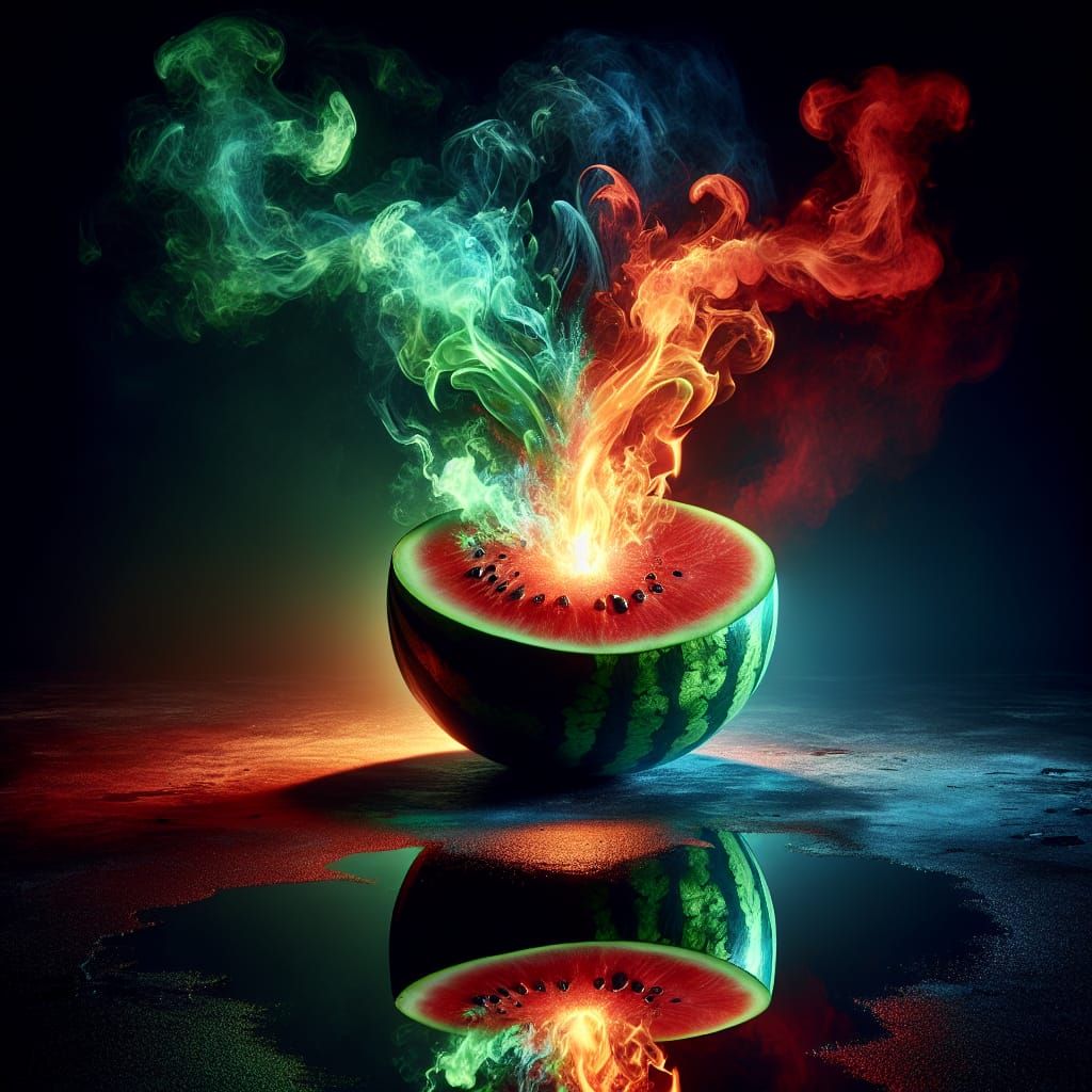Flaming Watermelon: Mystical and Dramatic Still Life