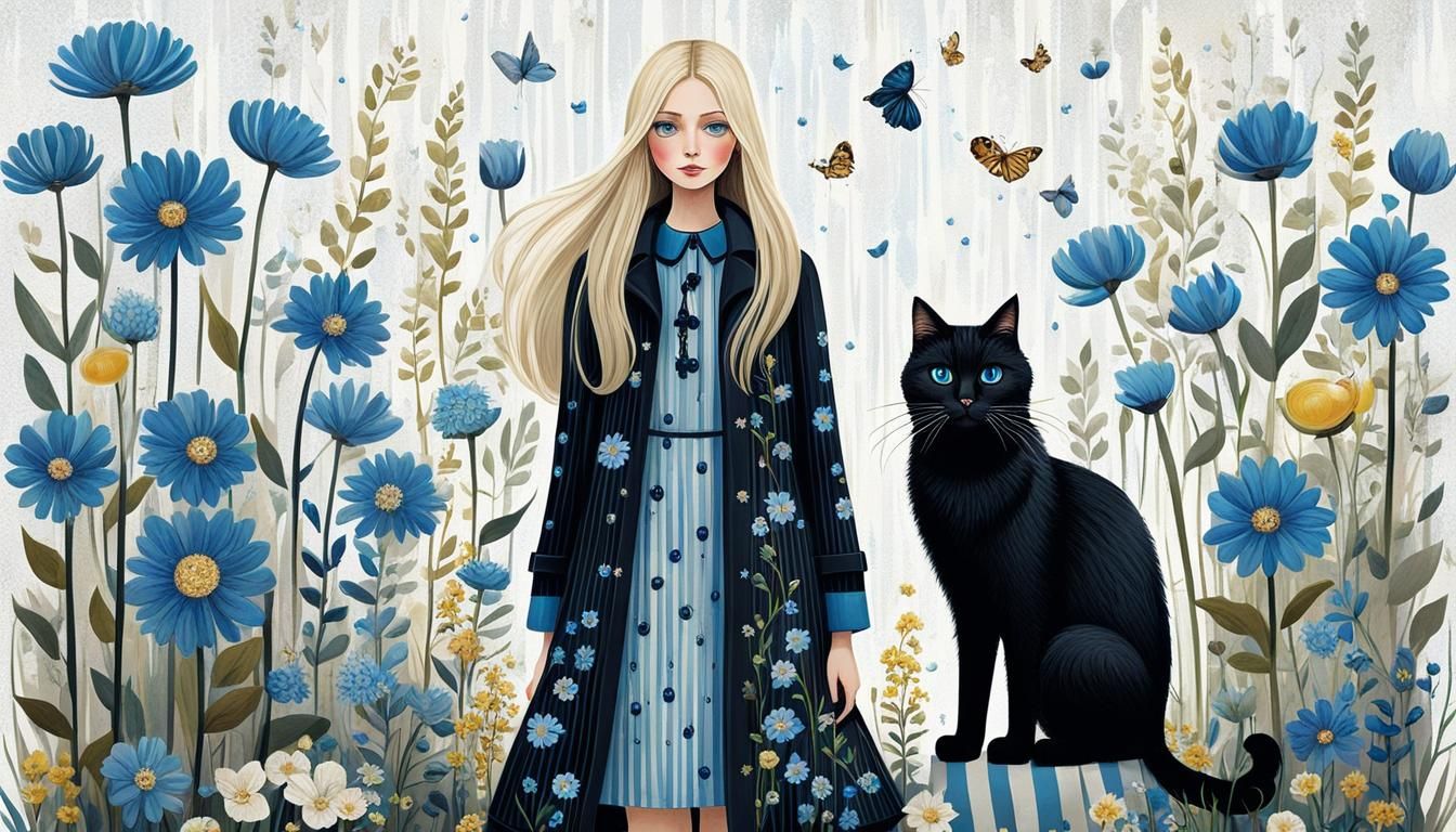 Woman with Cat in Textured Storybook Oil Painting