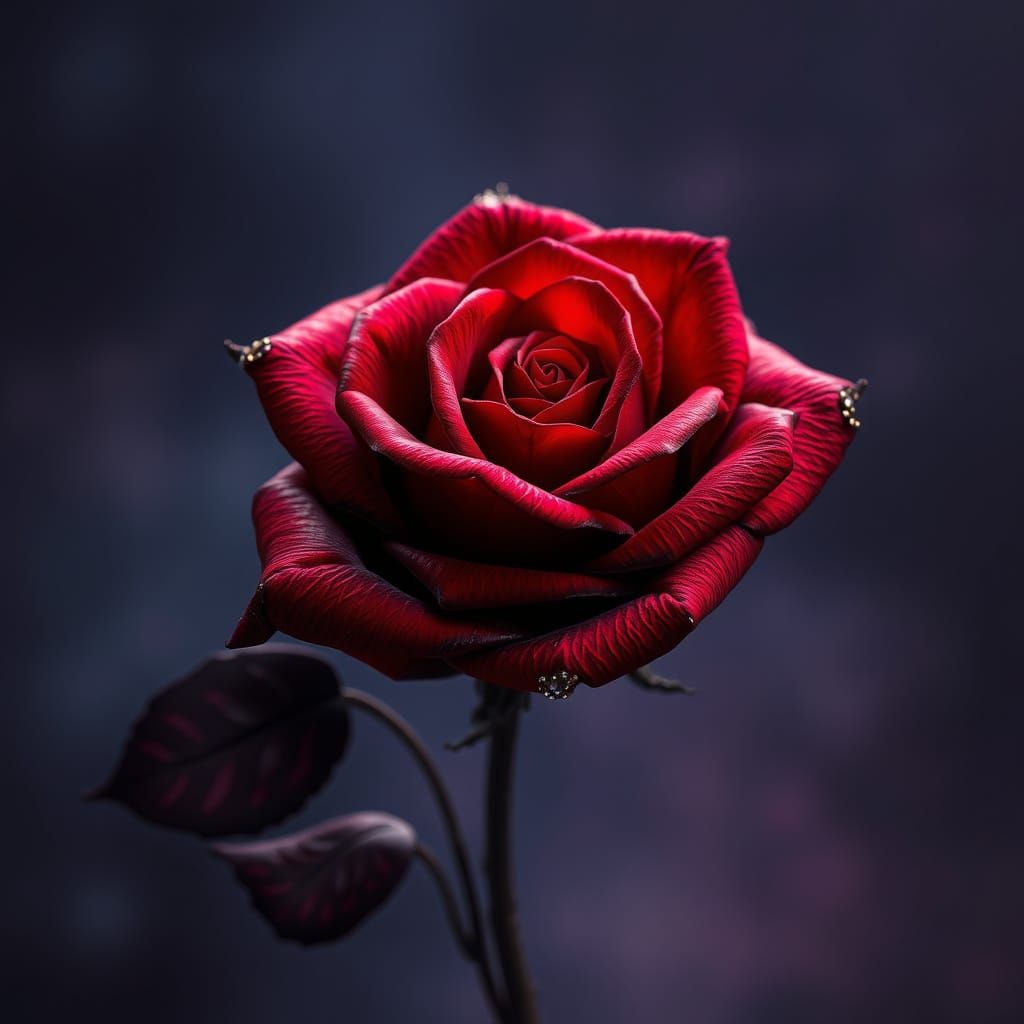 Mystical Dark Red Bling Rose in Dreamlike Landscape