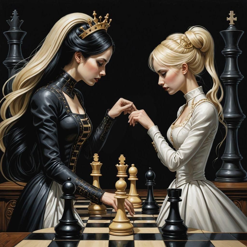 Gothic Chess Queens in Elegant Surrealistic Scene