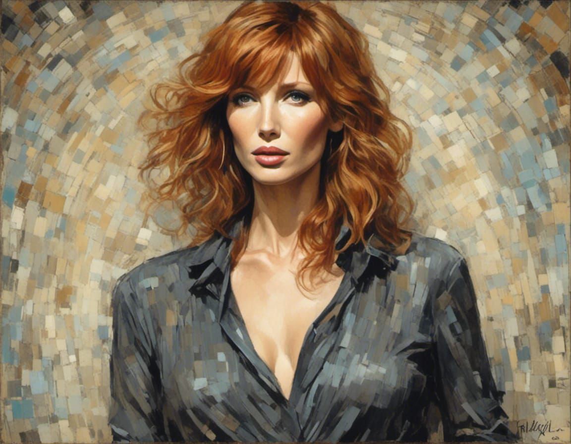 Kelly Reilly Portrait in Art Deco Chalk Style