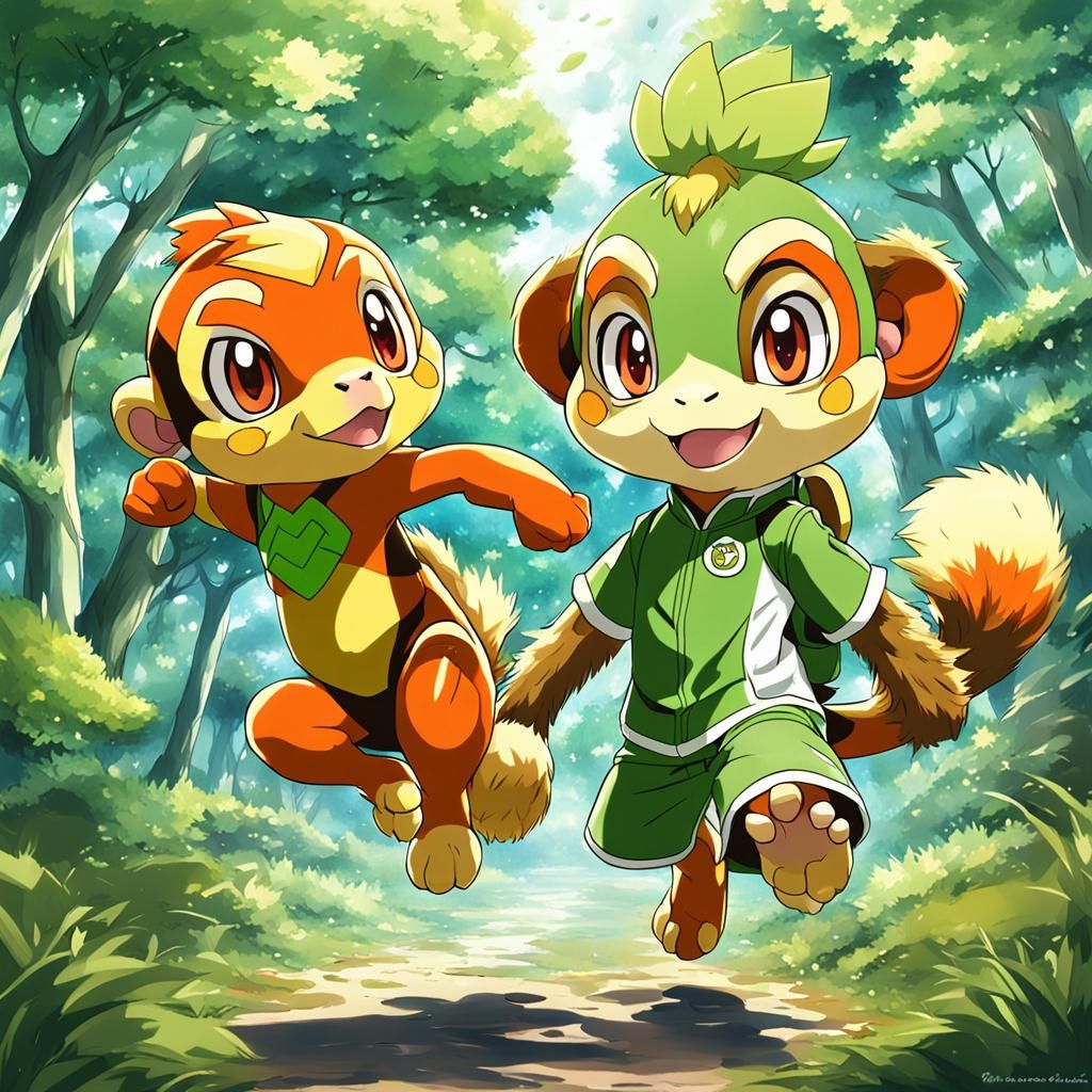 Chimchar-Grookey Fusion in Anime Style