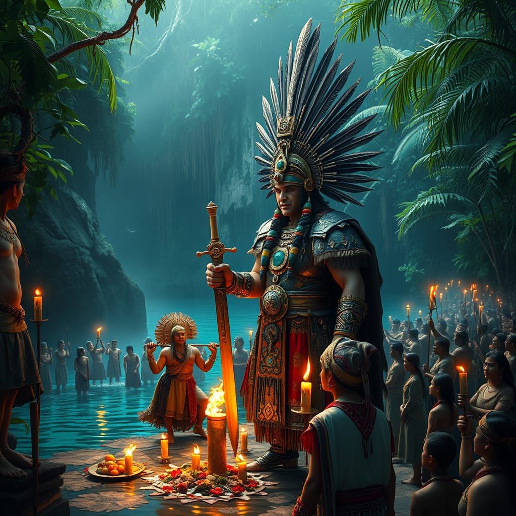 Mayan King and Priest Ritual in Rainforest
