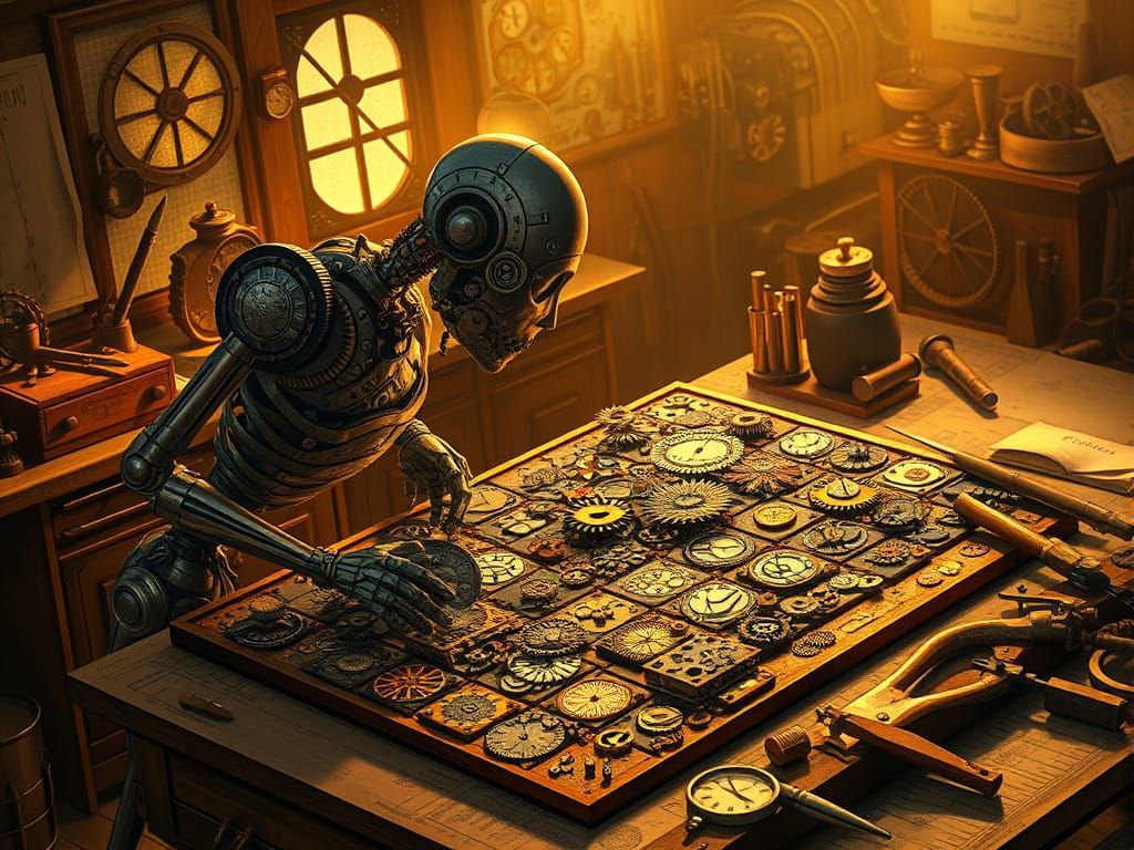 Steampunk Automaton Creates Intricate Mosaic in Victorian Wo...