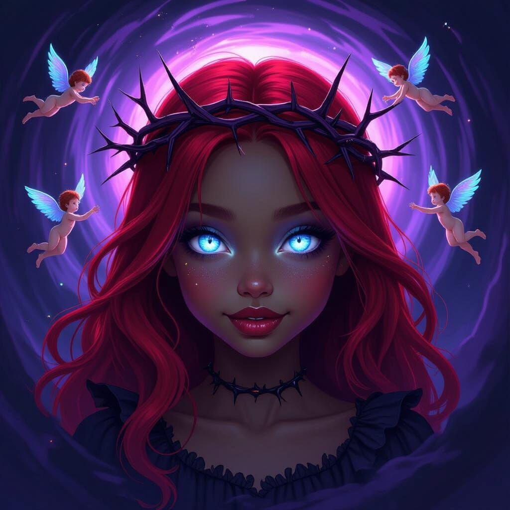 Dark Fantasy Portrait of a Girl with Thorn Crown and Glowing...