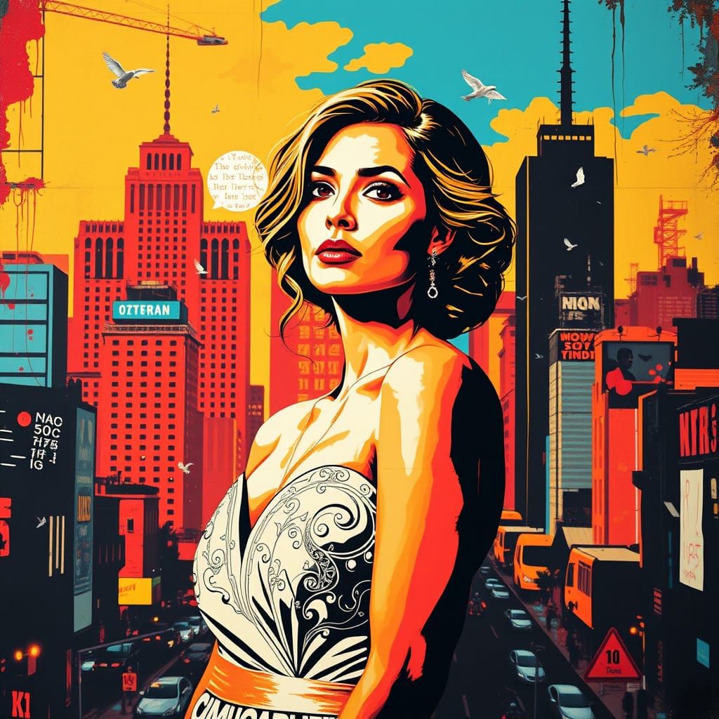 Elegant Woman's Portrait in Street Art Style