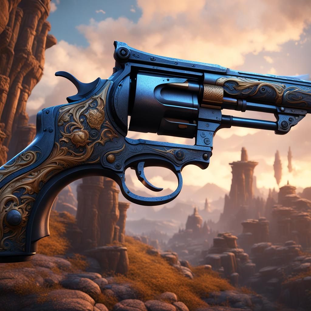 Detailed Revolver in Deep Color Fantasy Concept Art