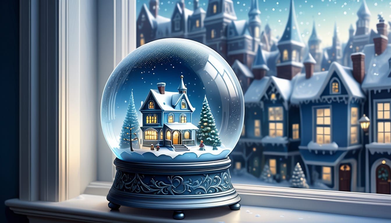 Victorian Town Snowglobe with Frosted Glass Effect