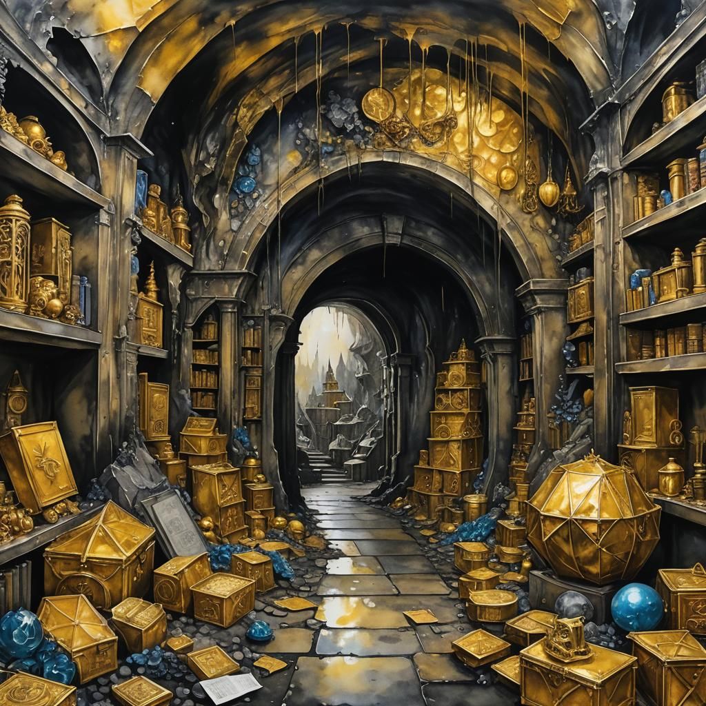 Gringotts Vault: Watercolour and Ink Splash Art