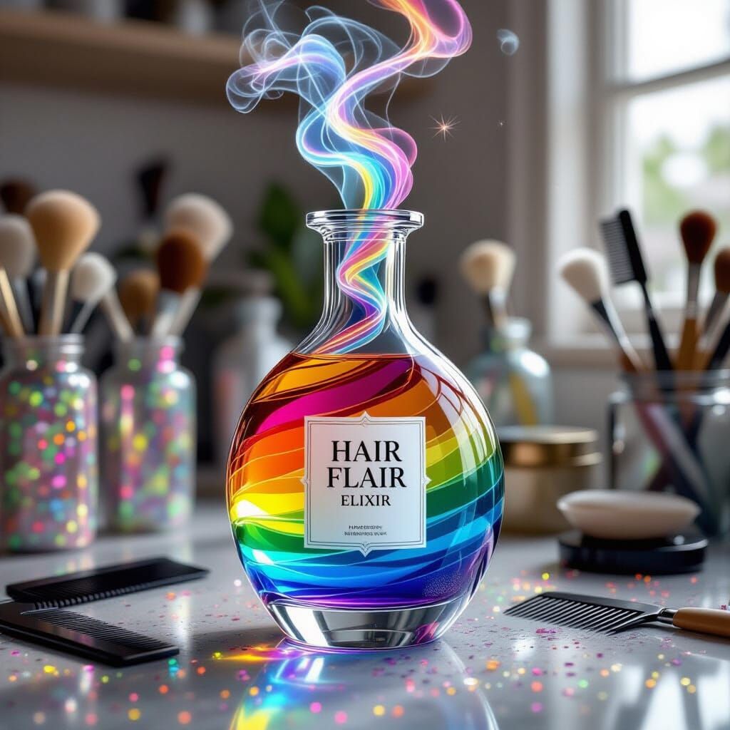 Swirling Rainbow Potion in Striped Flask