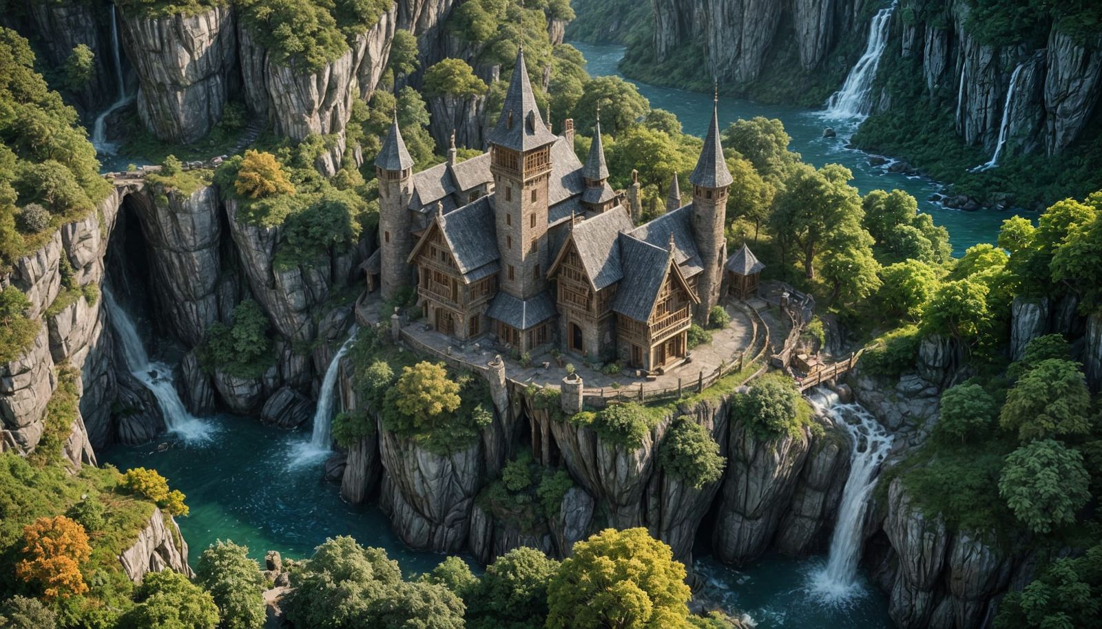 Elven Cottage by Waterfall in Wooded Gorge