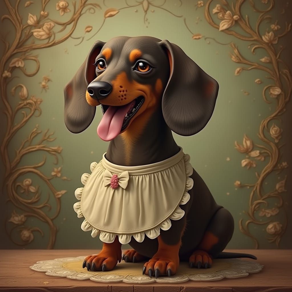 Surreal Hot Dog Hound in Whimsical Fantasy Setting