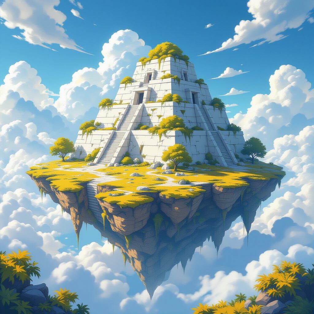 Floating Sky Temple Island with Golden Yellow Flora