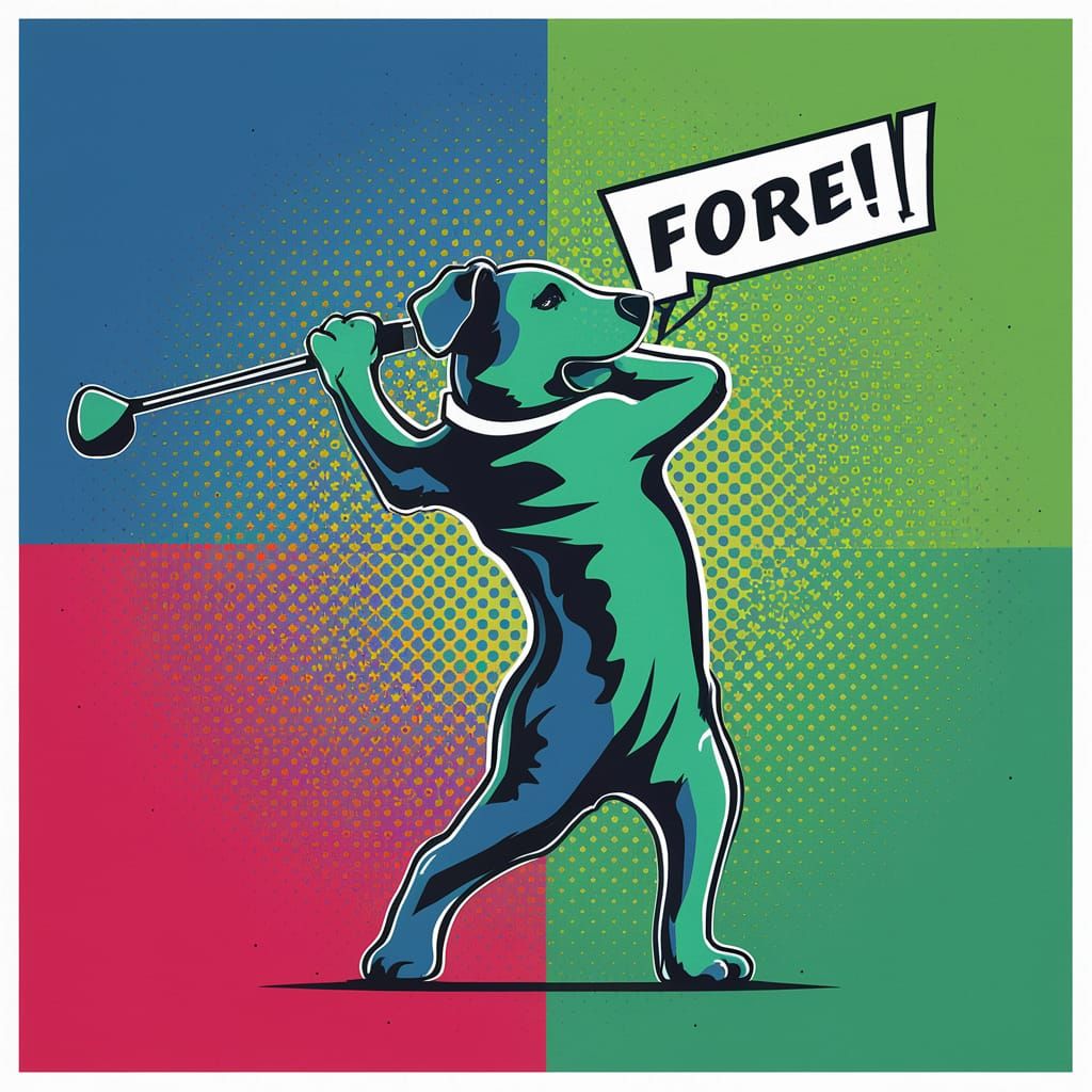 Dog Golfing in Pop Art Style