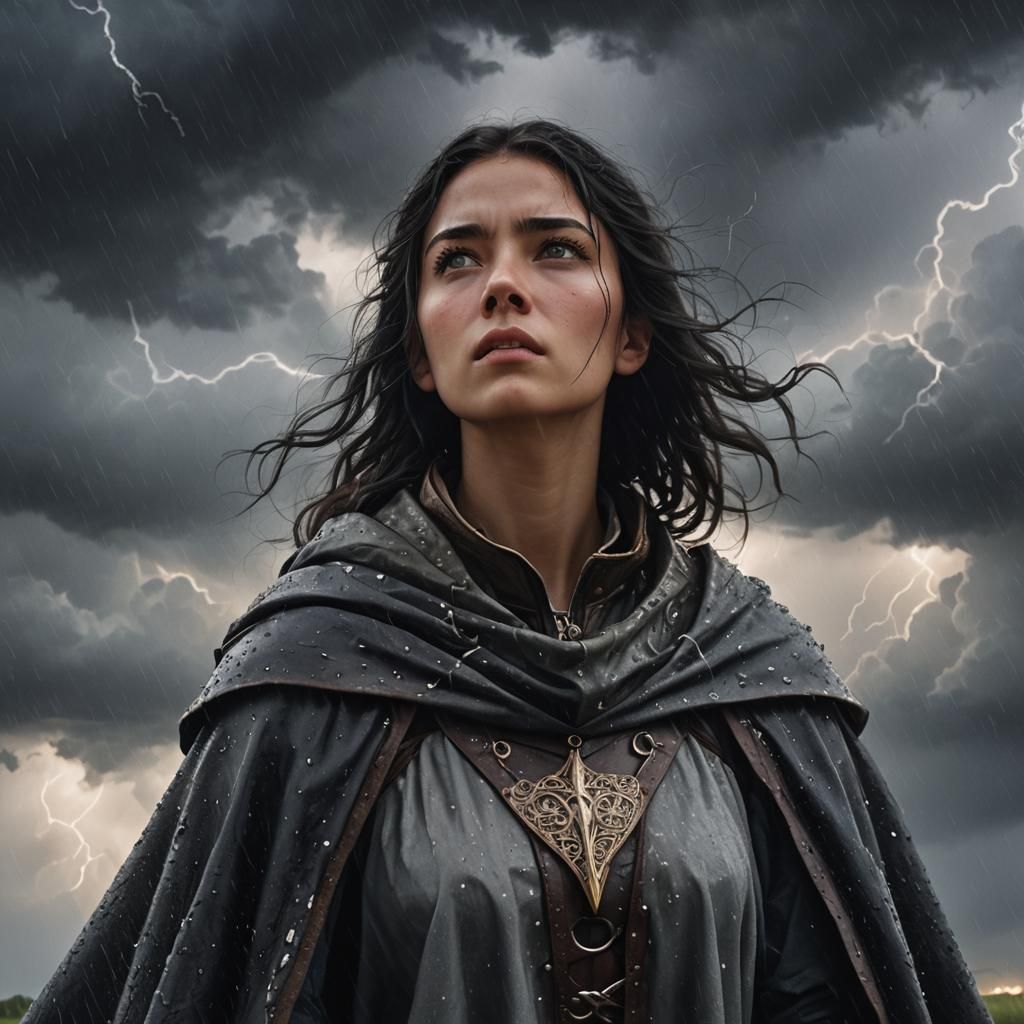 Teen in Storm: Hyperrealistic Fantasy Art