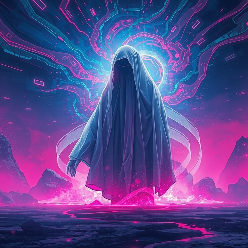 Ethereal Specter Emerges from Glitched Reality