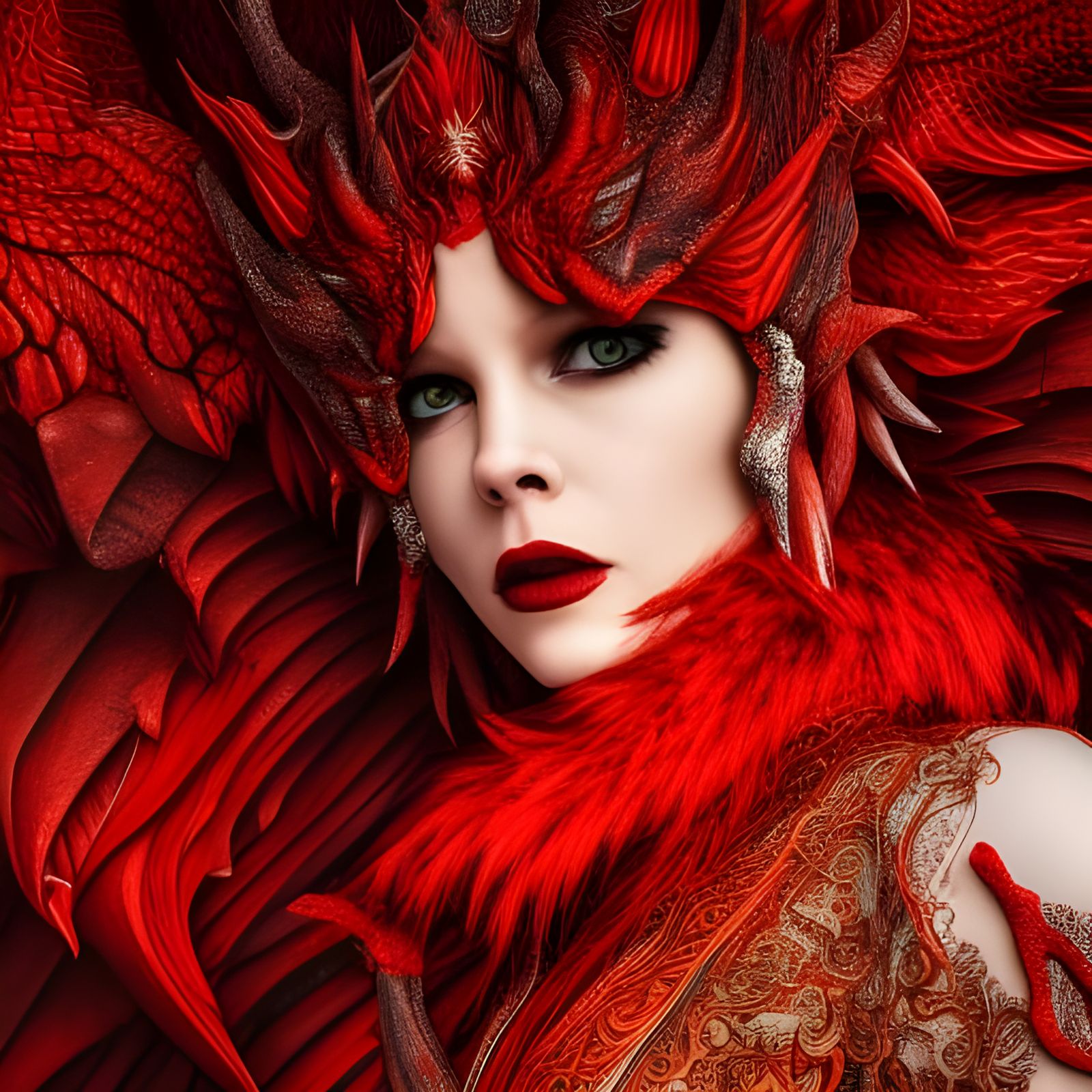 Hyperrealistic Red Dragon Woman Portrait