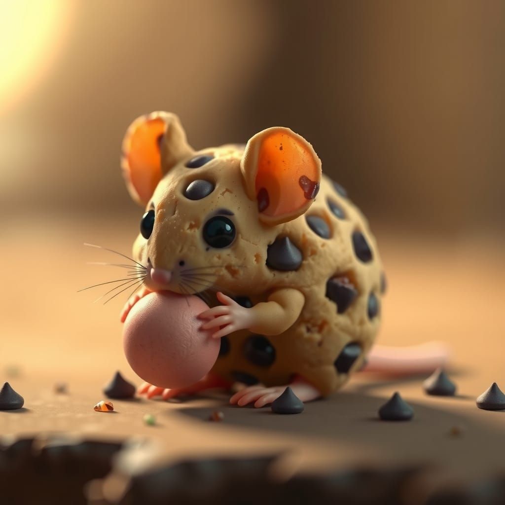 Chocolate Chip Cookie Mouse Eating a Macaroon