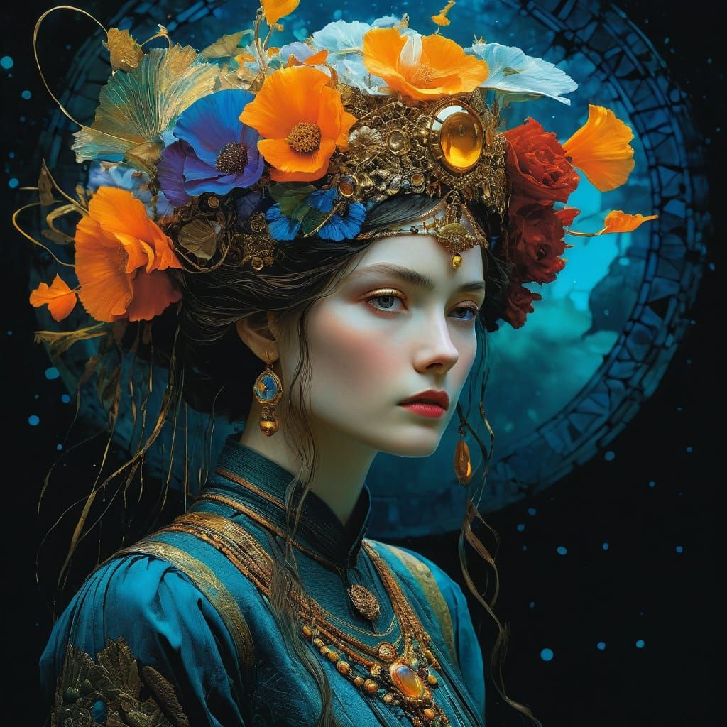 Dreamy Acrylic Fantasy Landscape in Vibrant Complementary Co...