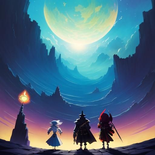 Epic Journey: Three Friends in Anime Style