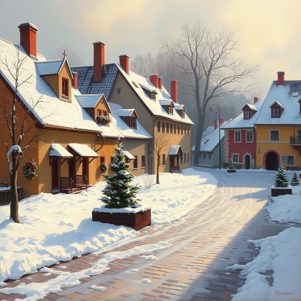 Winter Wonderland in Charming Czech Town Square