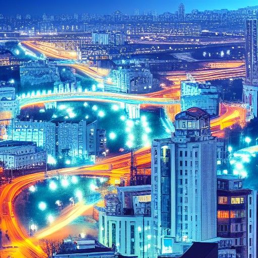 Futuristic Kyiv Cityscape with Galaxy Background