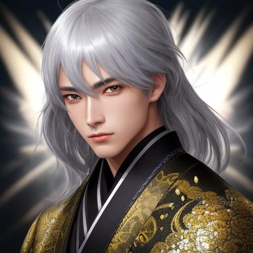 Glittering Kimono: A Futuristic Portrait in Anime Style