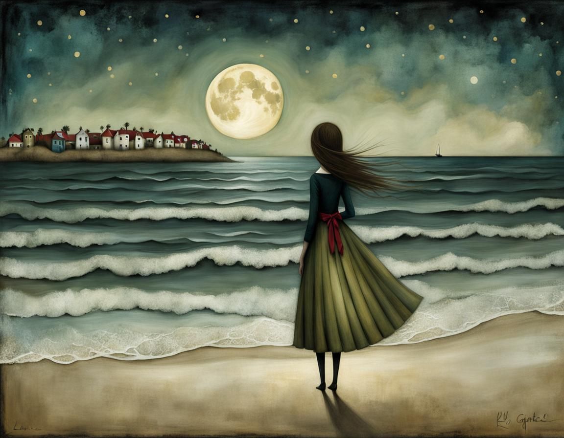 Magical Moonrise Over Beach Scene