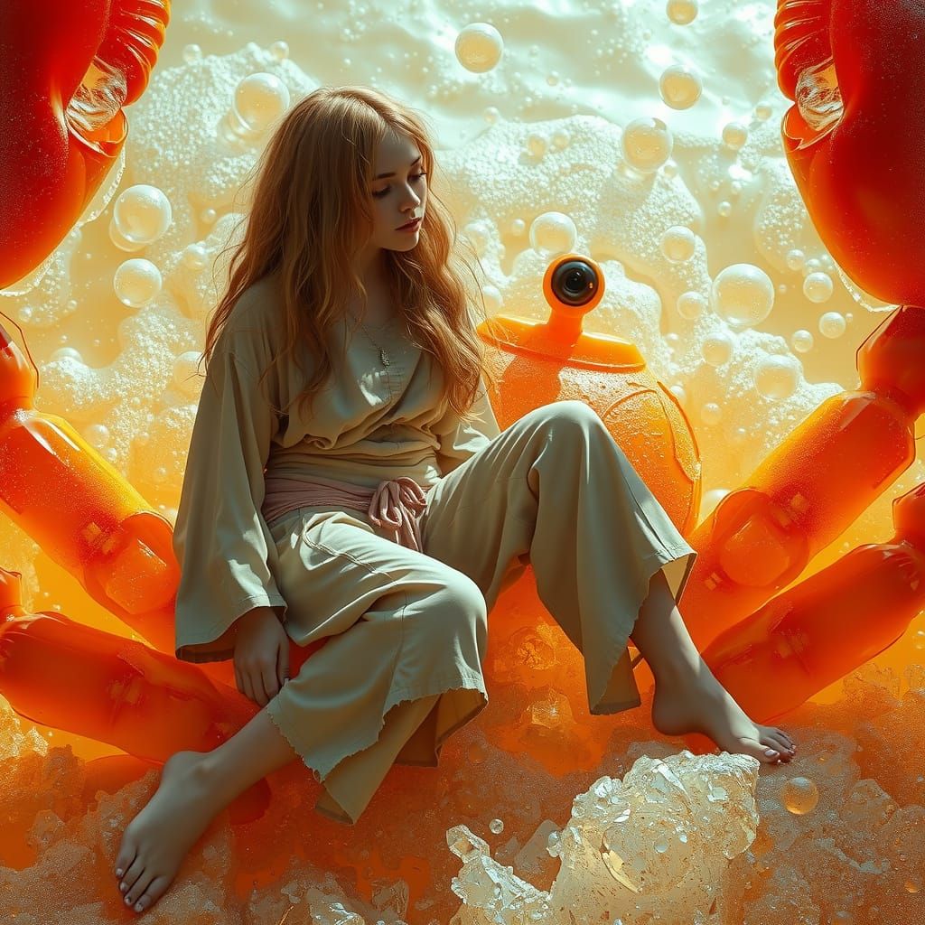 Gummy Crab Rider in a Dreamlike Soda Sea