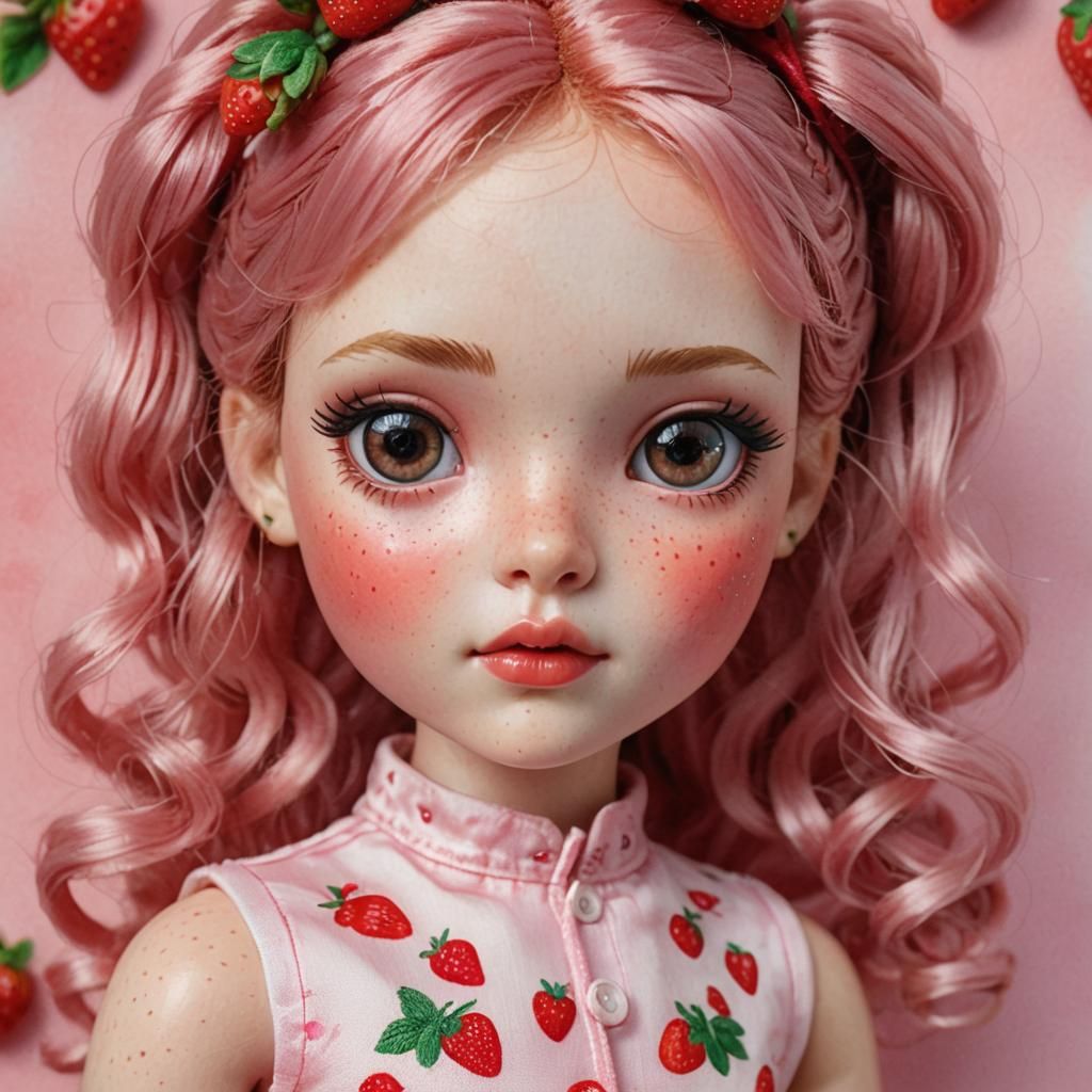 Hyperrealistic Blythe Doll Portrait in Watercolor Style