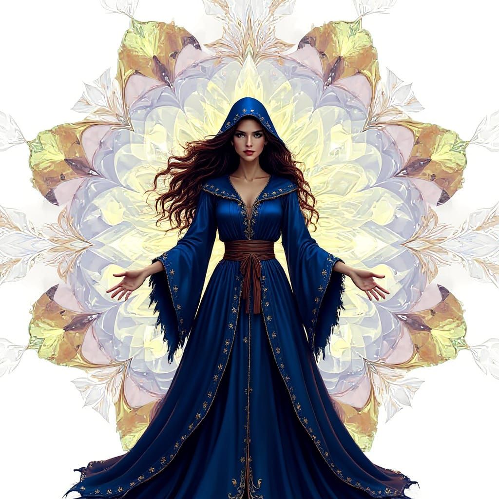 Witch in Fancy Royal Blue and Gold Finery