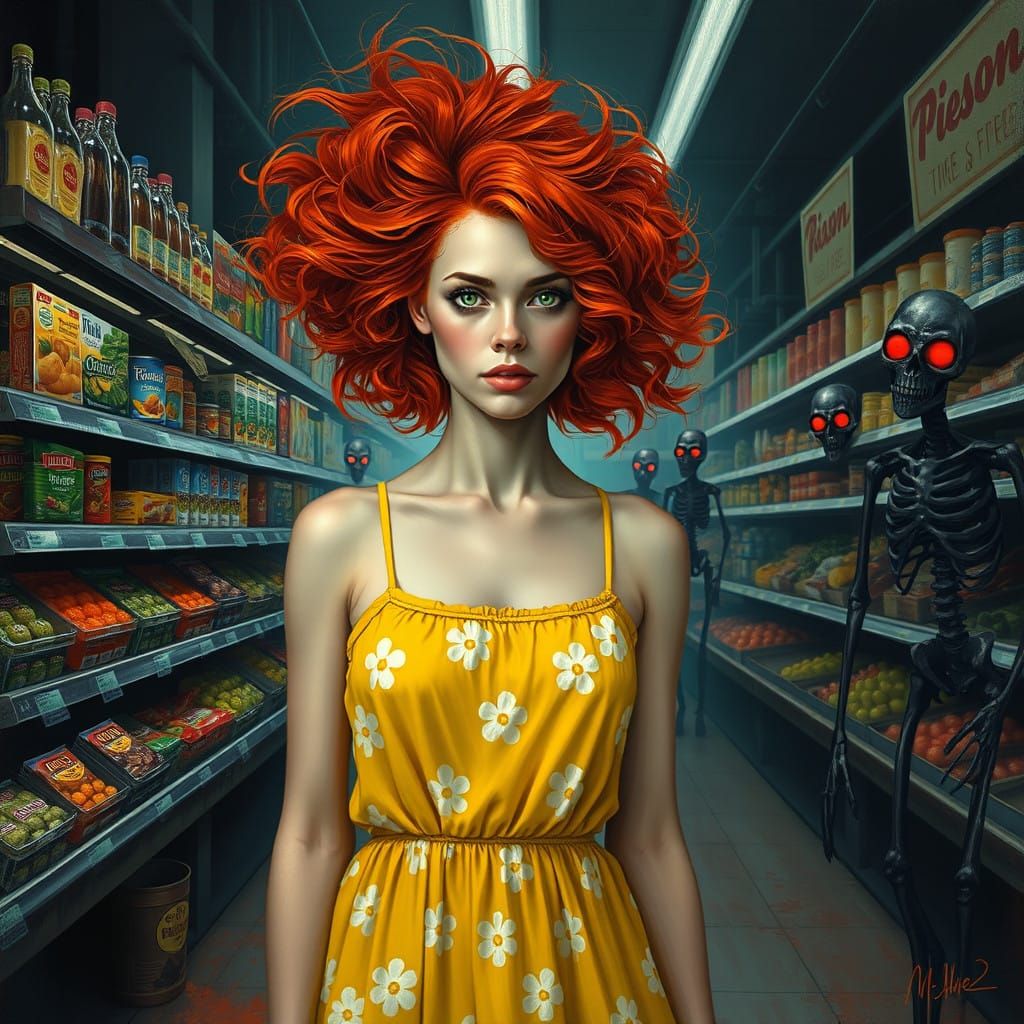 Vibrant Redhead Shines in Haunting Grocery Store Scene, Cybe...