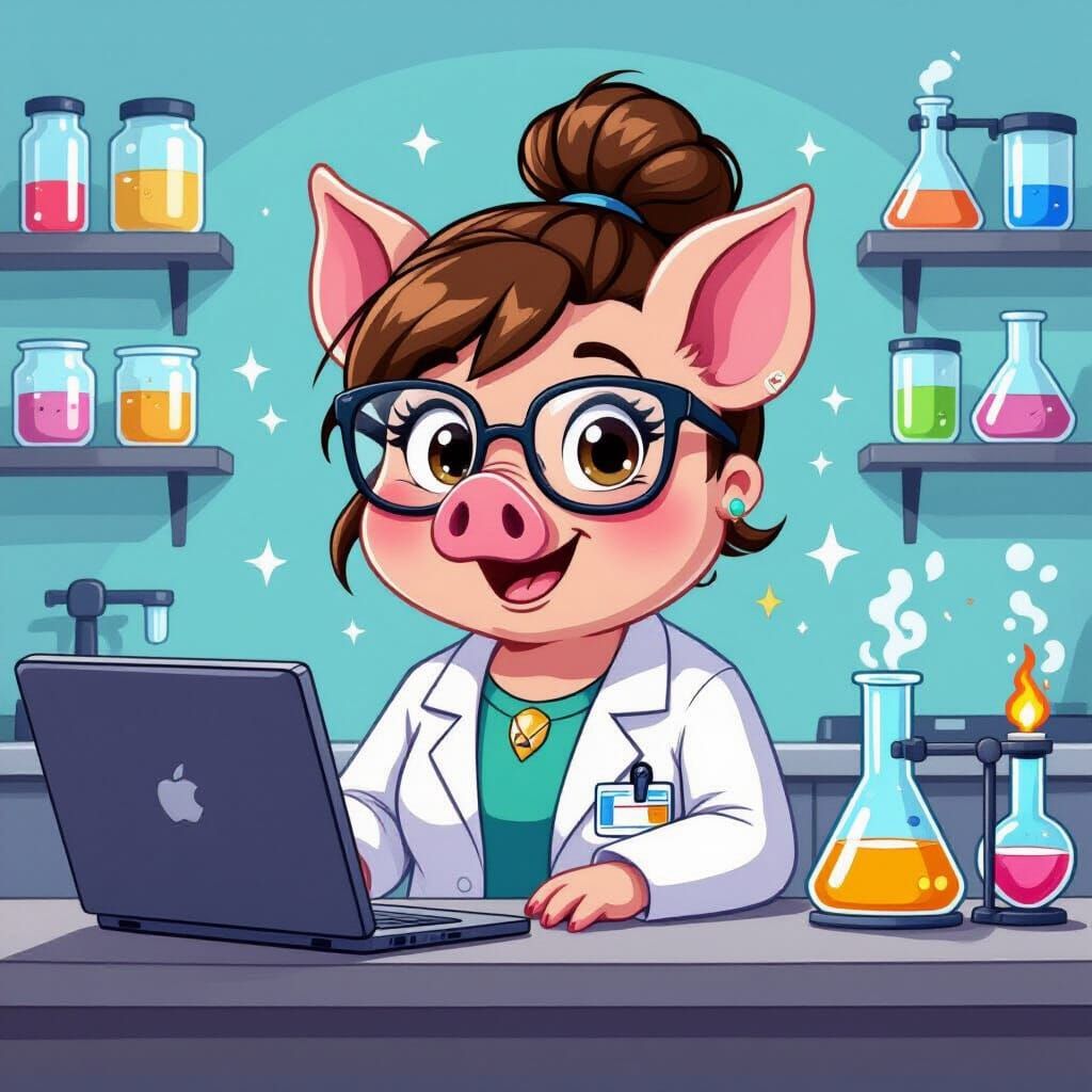 Pig Scientist Cartoon in Adventure Time Style