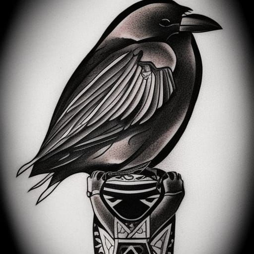 Tribal Crow Illustration for Tattoo or Coloring