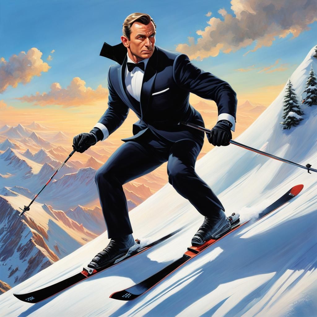 Wouldn't be James Bond if we wasn't wearing his tux while skiing to safety