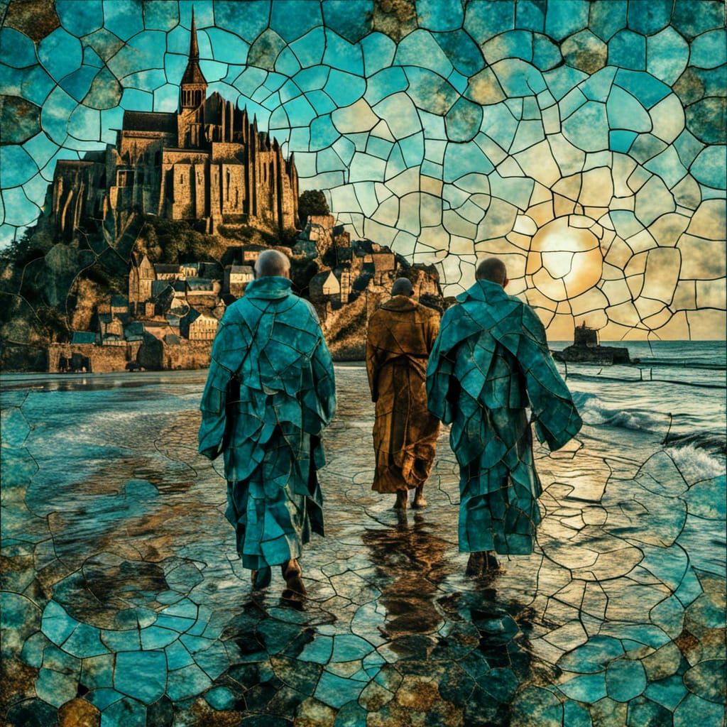 Mont-saint-Michel, medieval abbey, low tide