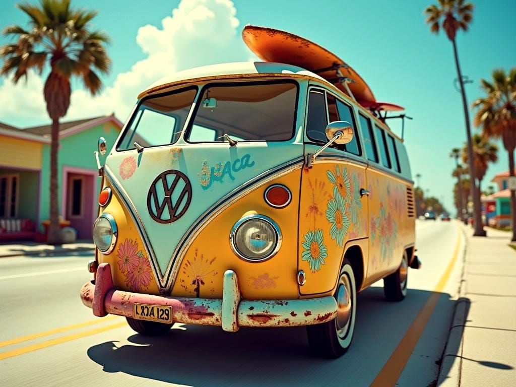 Vintage VW Bus on A1A Highway in Florida