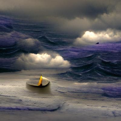 Lone Boat Adrift on Stormy Seas