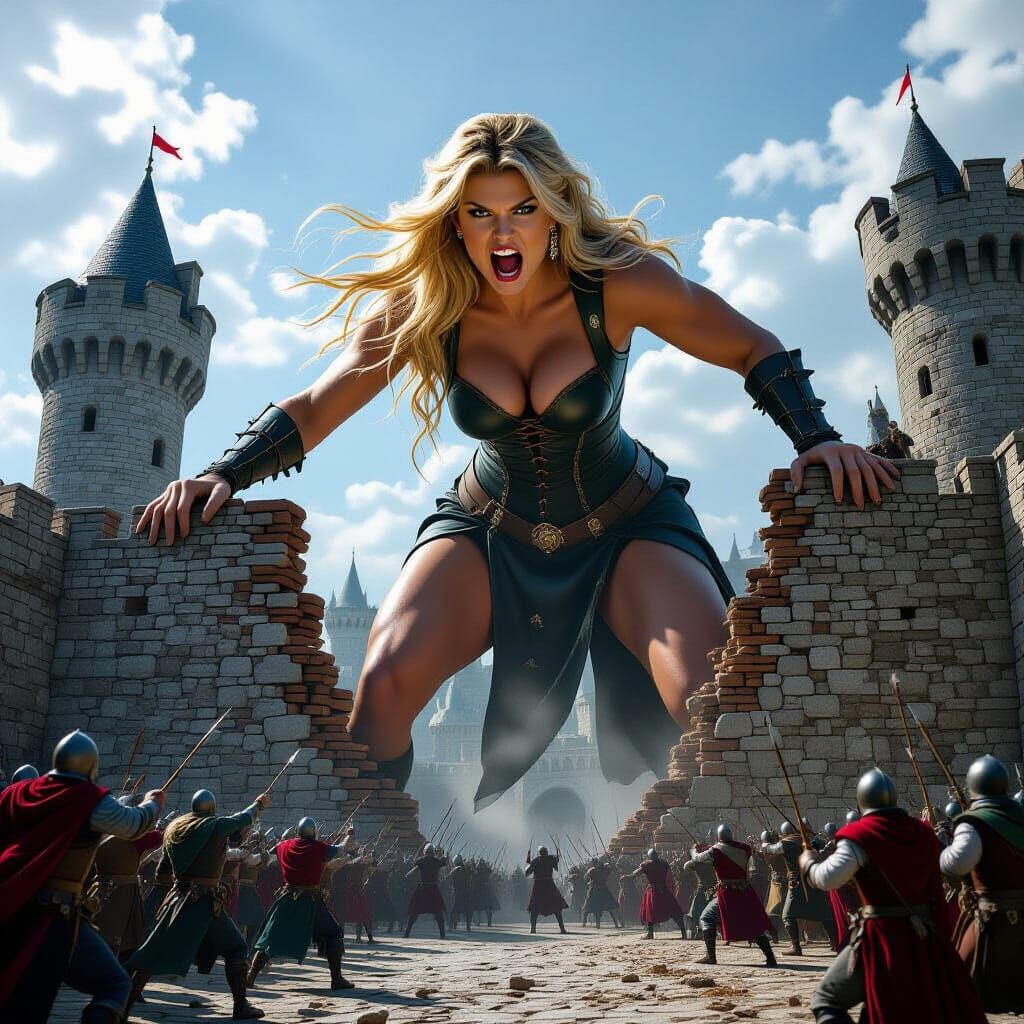 Giantess Fergie Destroys Castle Walls Photorealistically