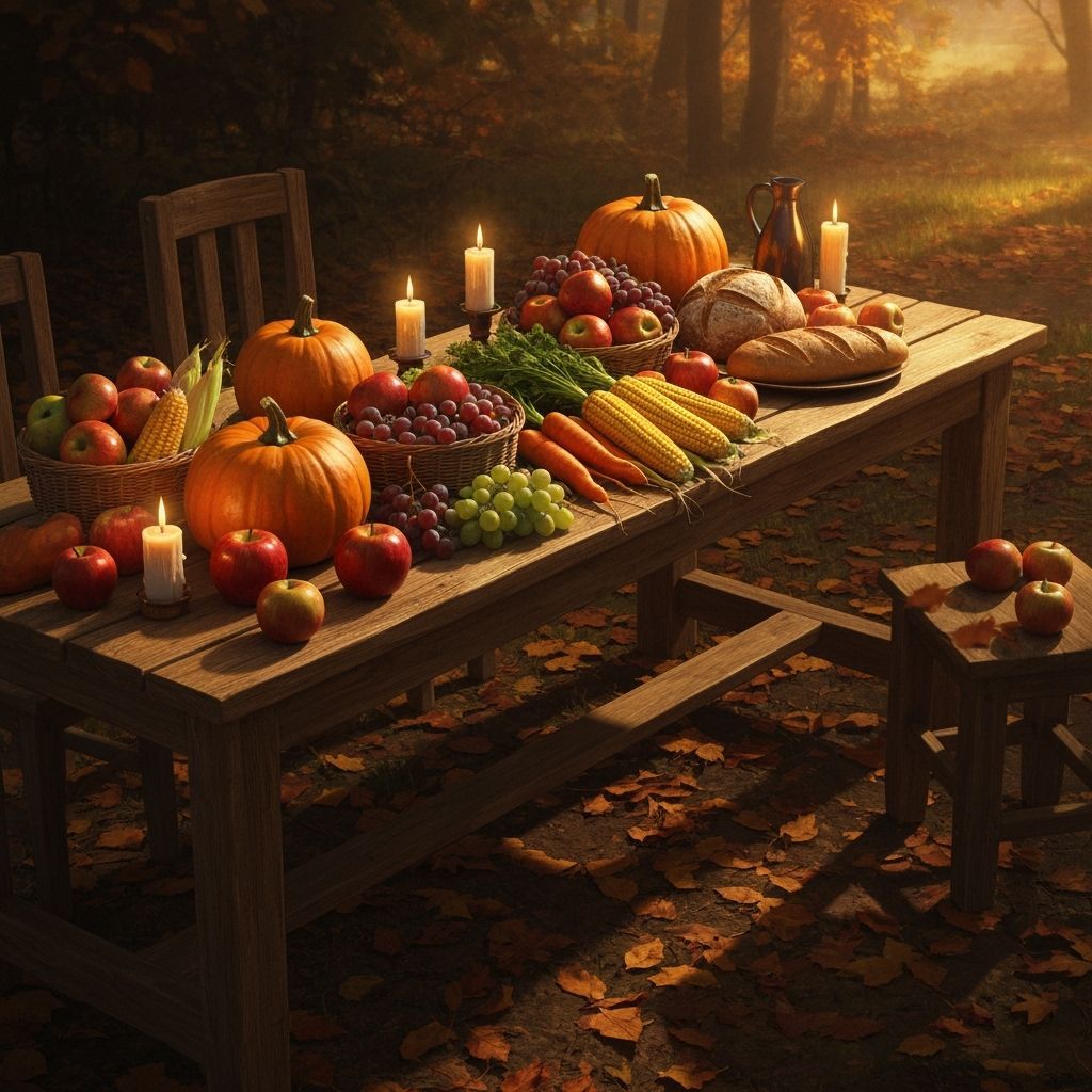 Abundant Harvest Farm Table in Golden Hour Light
